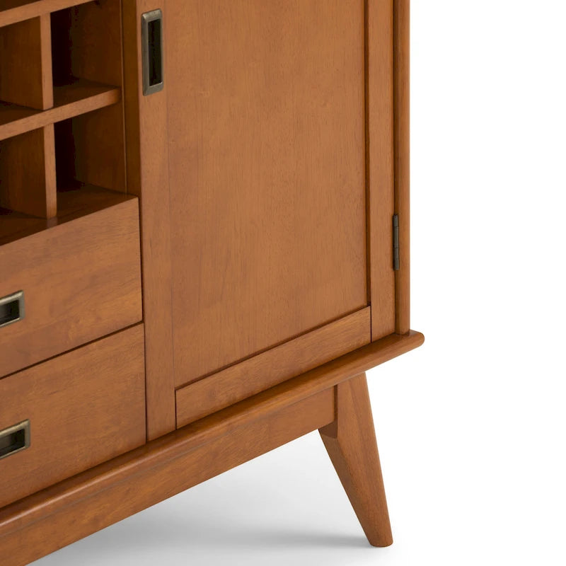 Solid Hardwood 54-Inch Wide Mid Century Modern Sideboard Buffet with Wine Rack