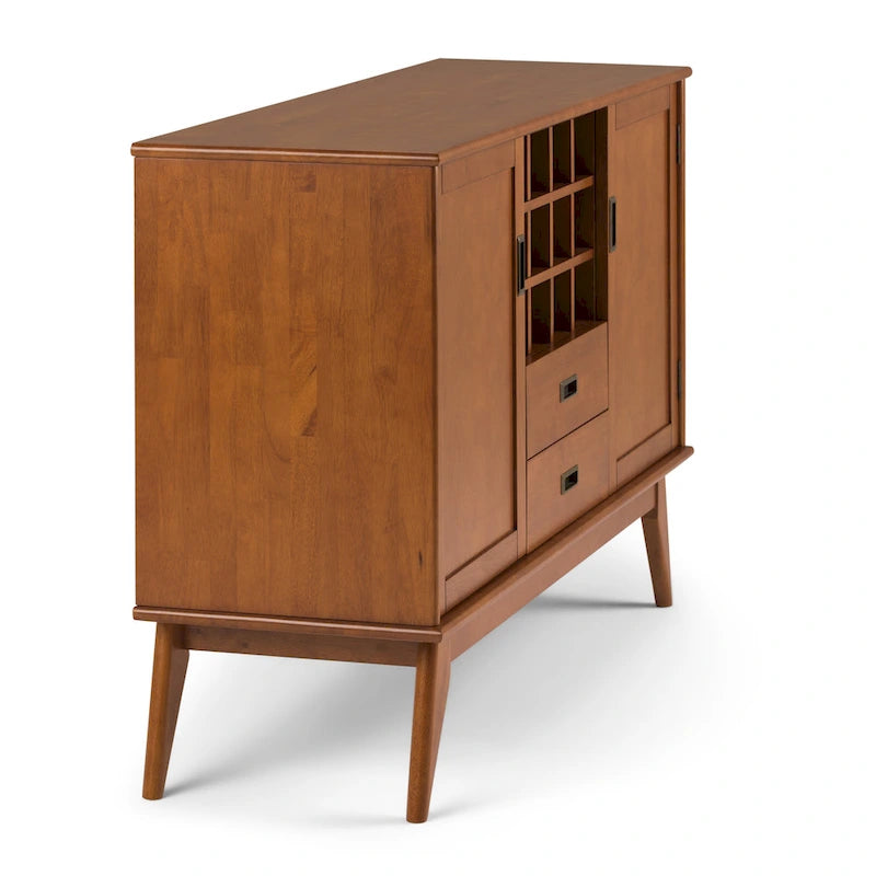Solid Hardwood 54-Inch Wide Mid Century Modern Sideboard Buffet with Wine Rack