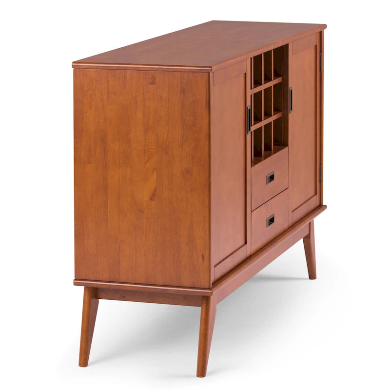 Solid Hardwood 54-Inch Wide Mid Century Modern Sideboard Buffet with Wine Rack