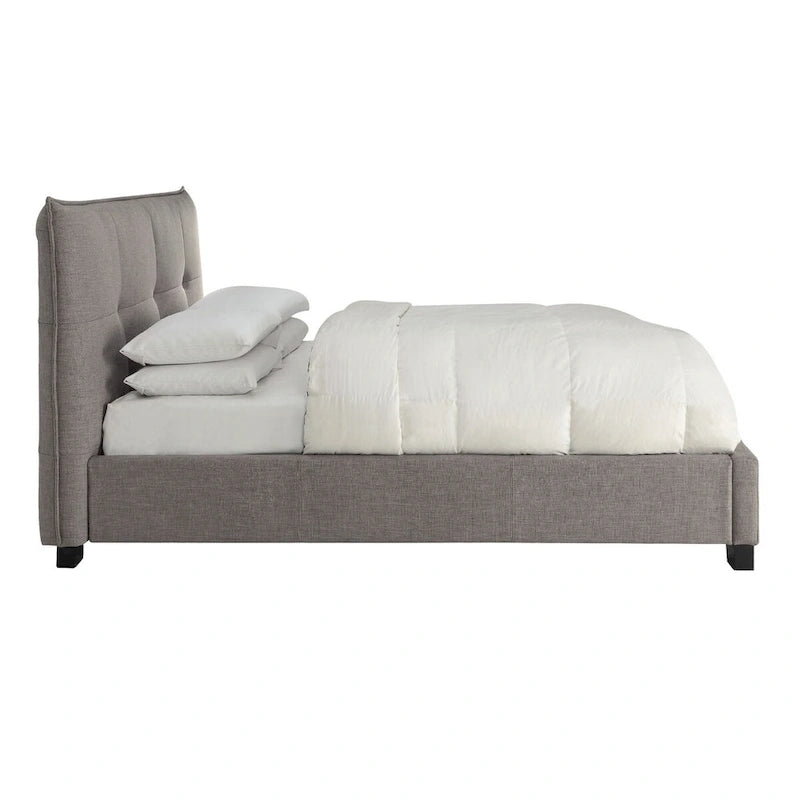 Low Profile King Bed, Tufted Linen, Wide Storage, Gray