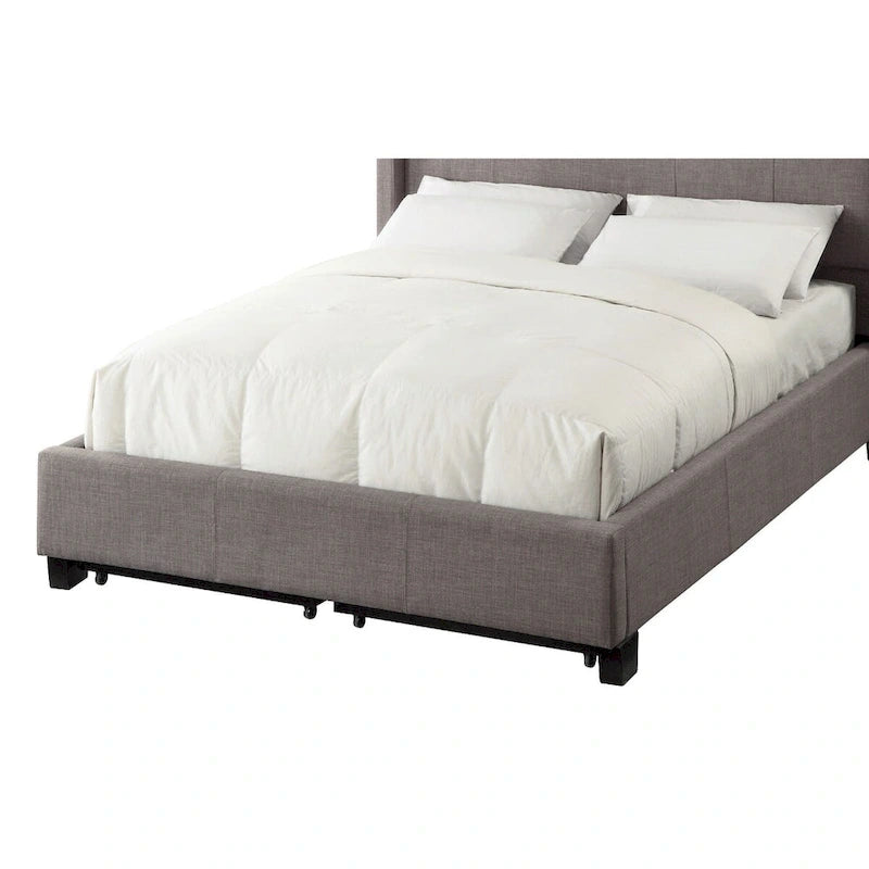 Low Profile King Bed, Tufted Linen, Wide Storage, Gray