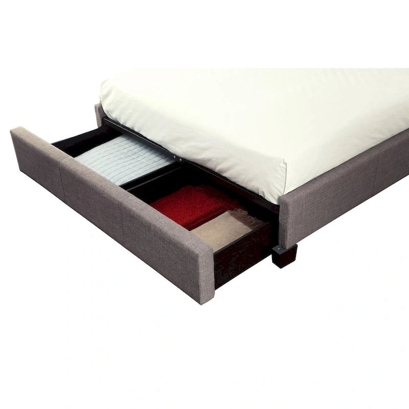Low Profile King Bed, Tufted Linen, Wide Storage, Gray