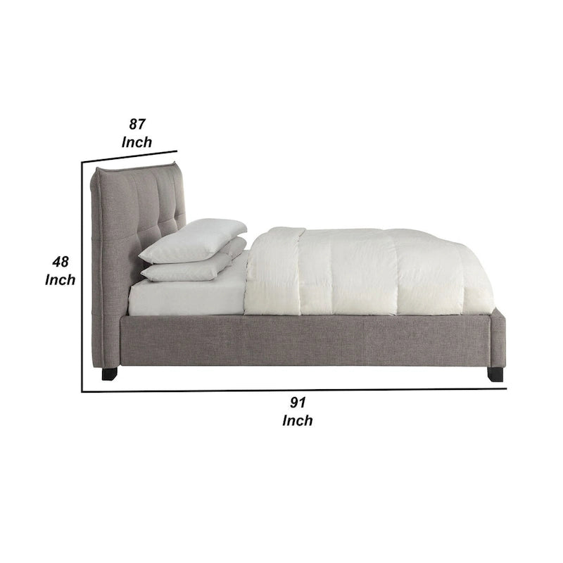 Low Profile King Bed, Tufted Linen, Wide Storage, Gray
