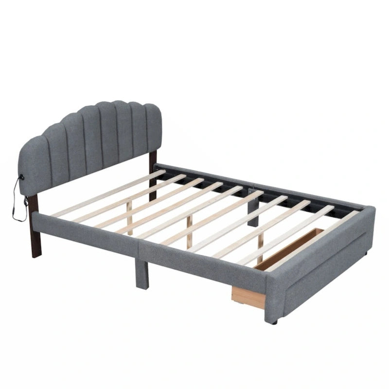 Queen Size Upholstered Platform Bed with Drawer