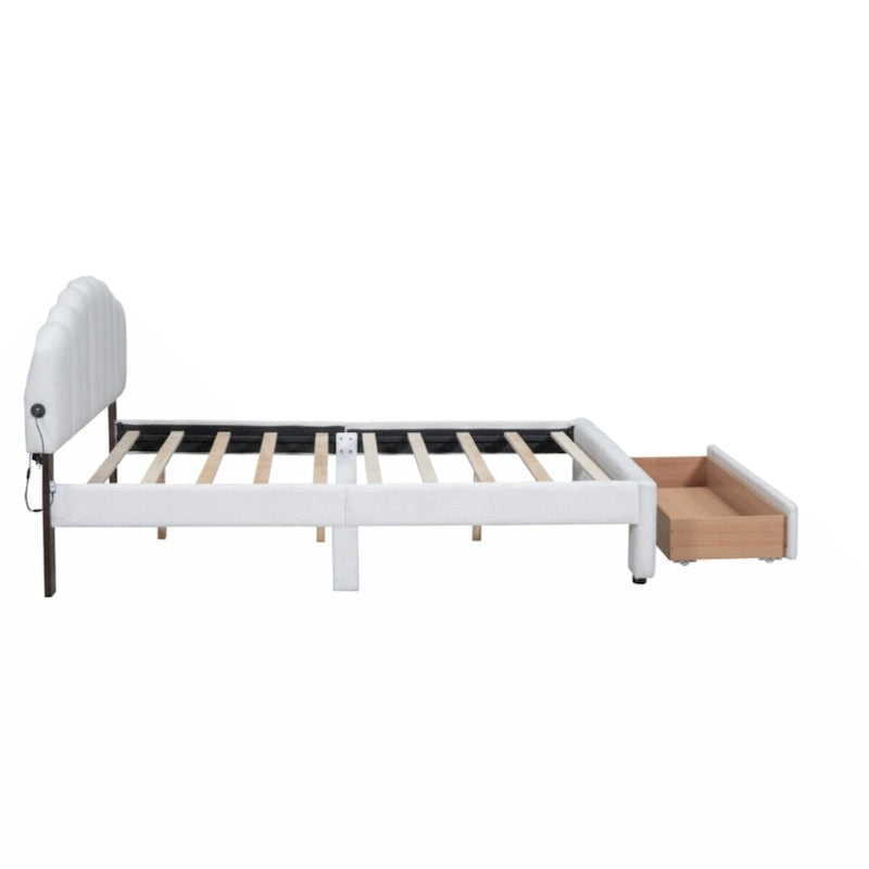 Queen Size Upholstered Platform Bed with Drawer