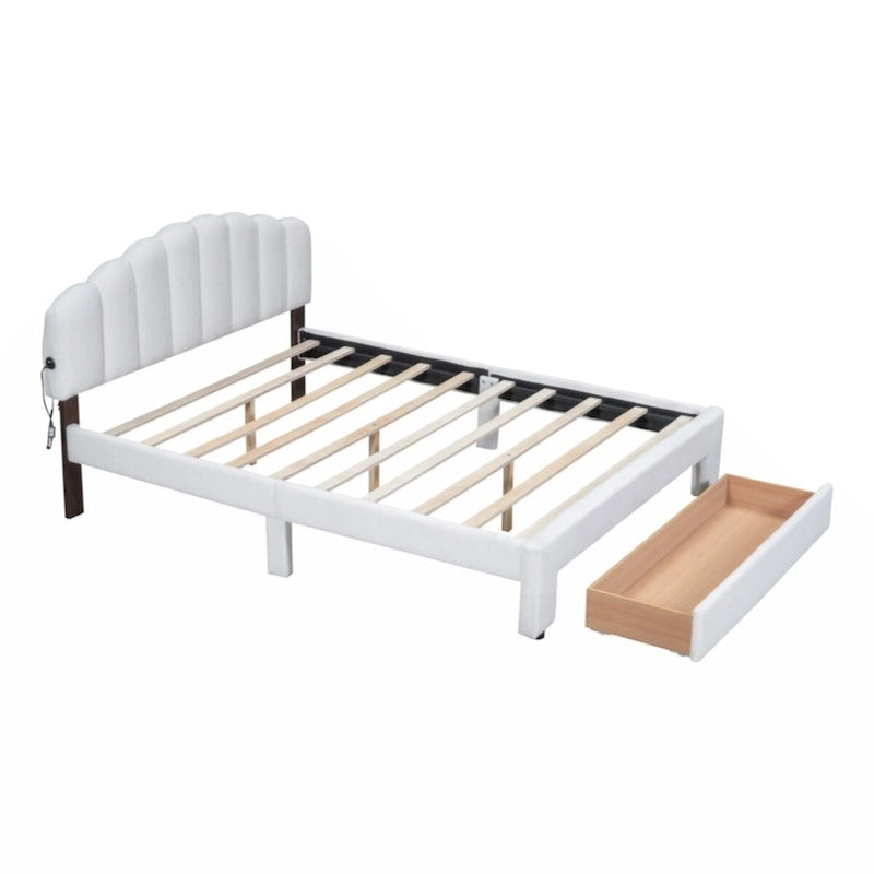 Queen Size Upholstered Platform Bed with Drawer