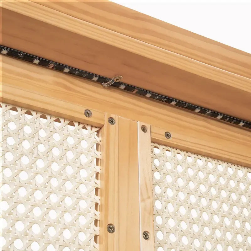 Wooden Bed Frame with Rattan Headboard