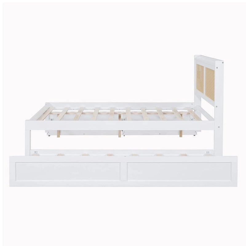 Wooden Bed Frame with Rattan Headboard