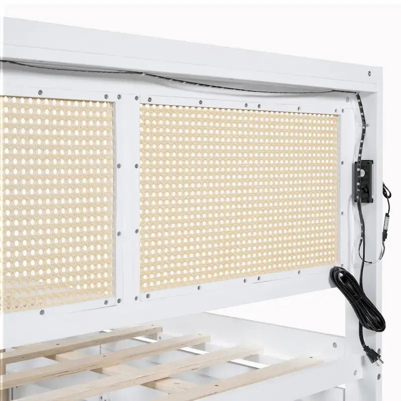 Wooden Bed Frame with Rattan Headboard
