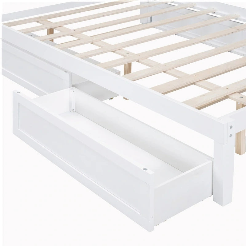 Wooden Bed Frame with Rattan Headboard