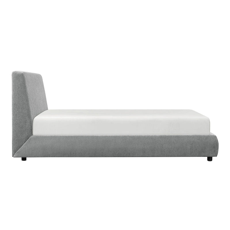 Queen Size Platform Bed, Low Profile, Gray Chenille Fabric Upholstery