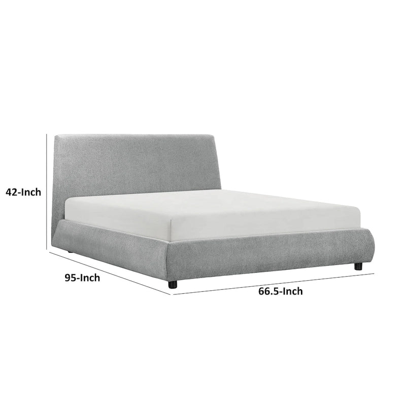 Queen Size Platform Bed, Low Profile, Gray Chenille Fabric Upholstery