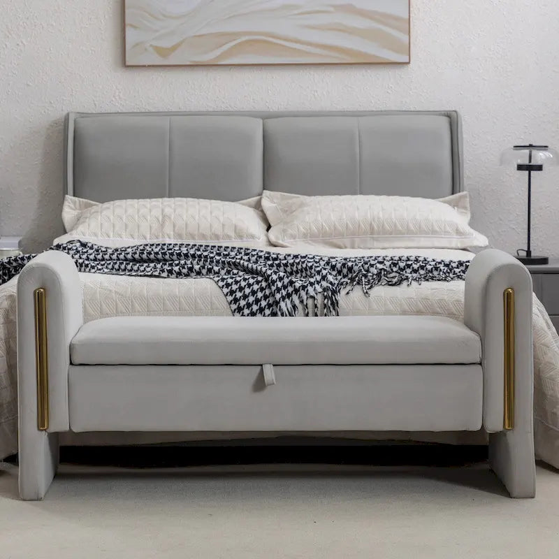 Velvet Storage Bench with Gold Metal Trim – Bedroom & Living Room