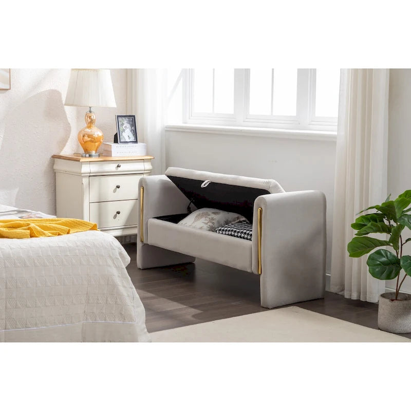 Velvet Storage Bench with Gold Metal Trim – Bedroom & Living Room