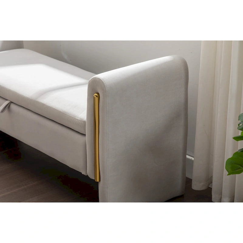 Velvet Storage Bench with Gold Metal Trim – Bedroom & Living Room