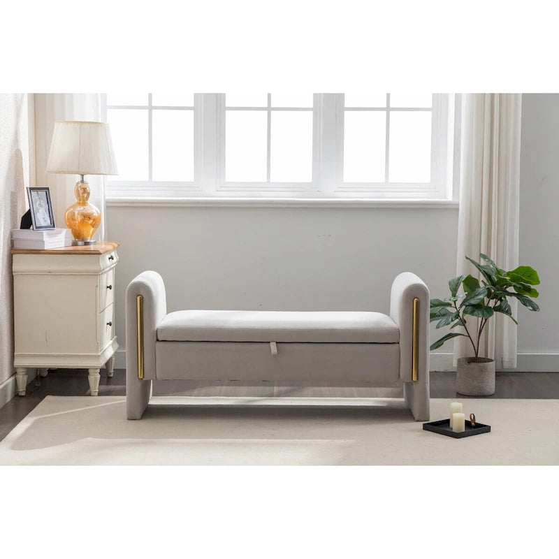 Velvet Storage Bench with Gold Metal Trim – Bedroom & Living Room