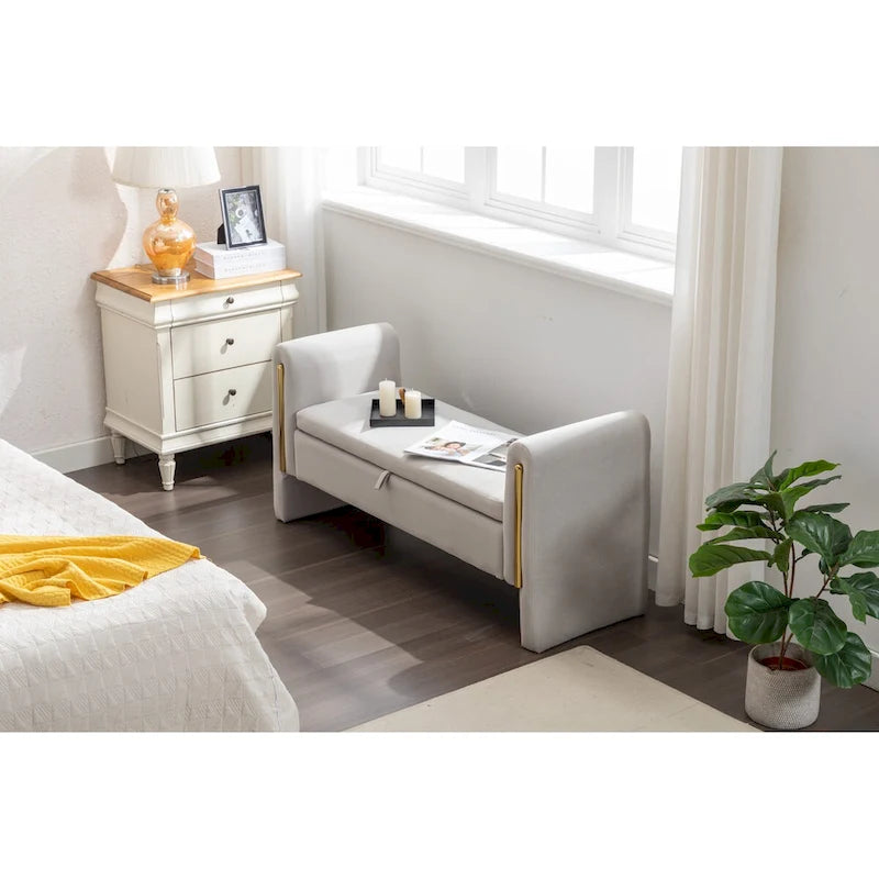 Velvet Storage Bench with Gold Metal Trim – Bedroom & Living Room