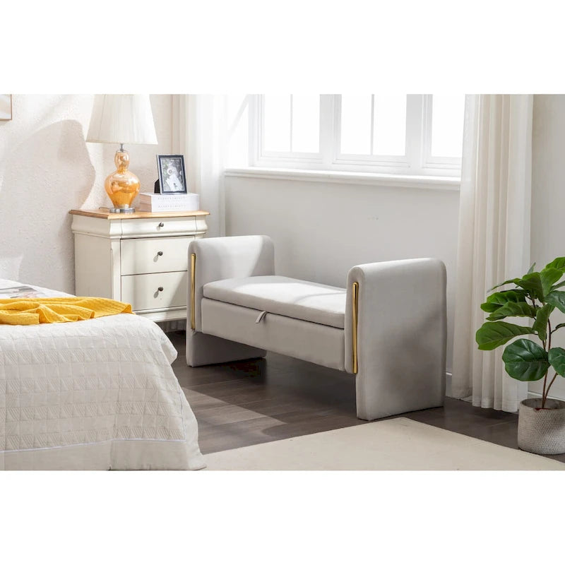 Velvet Storage Bench with Gold Metal Trim – Bedroom & Living Room