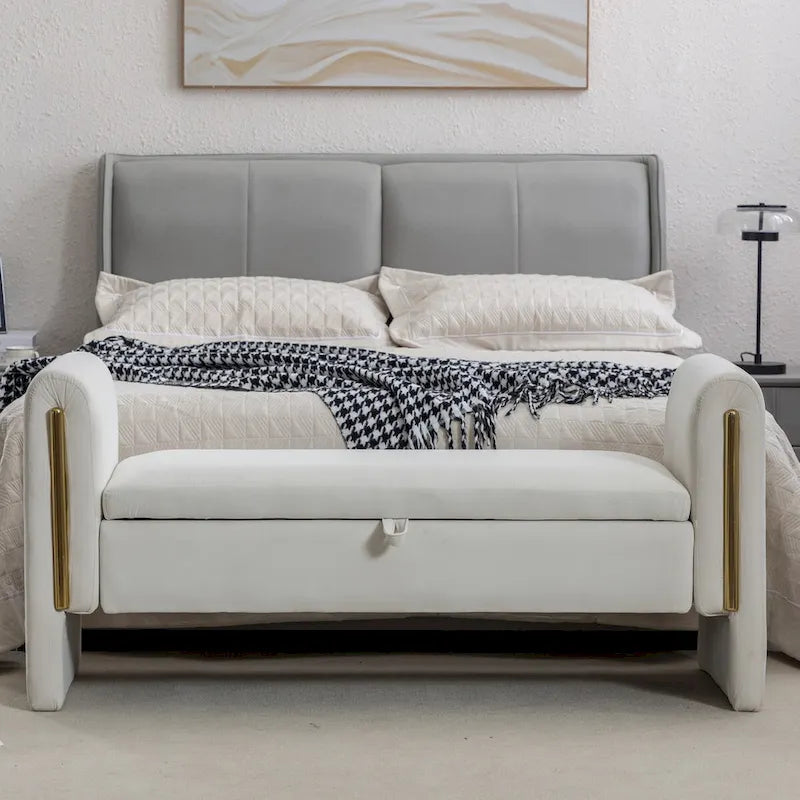 Velvet Storage Bench with Gold Metal Trim – Bedroom & Living Room
