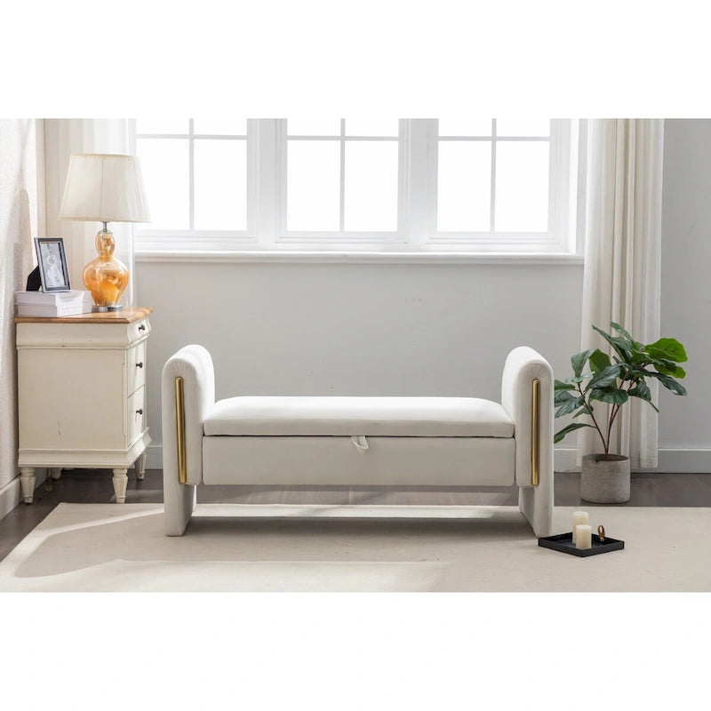 Velvet Storage Bench with Gold Metal Trim – Bedroom & Living Room