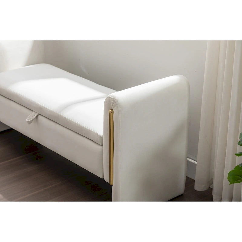 Velvet Storage Bench with Gold Metal Trim – Bedroom & Living Room
