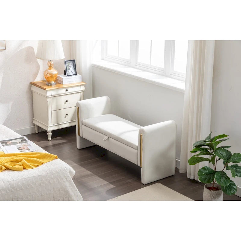 Velvet Storage Bench with Gold Metal Trim – Bedroom & Living Room