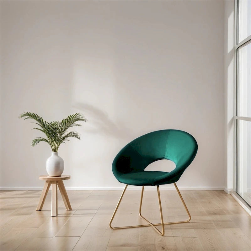 Velvet Upholstered Accent Chair with Gold-Tone Sled Base