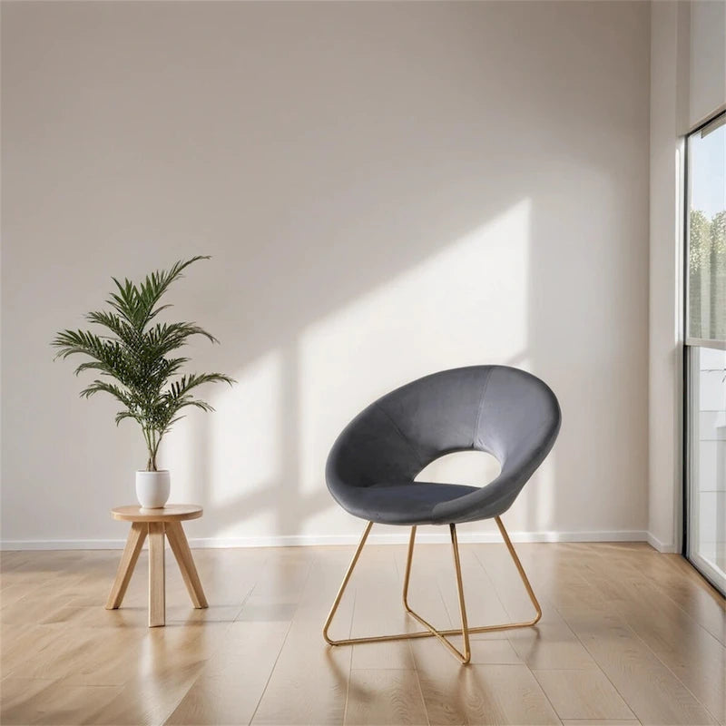 Velvet Upholstered Accent Chair with Gold-Tone Sled Base