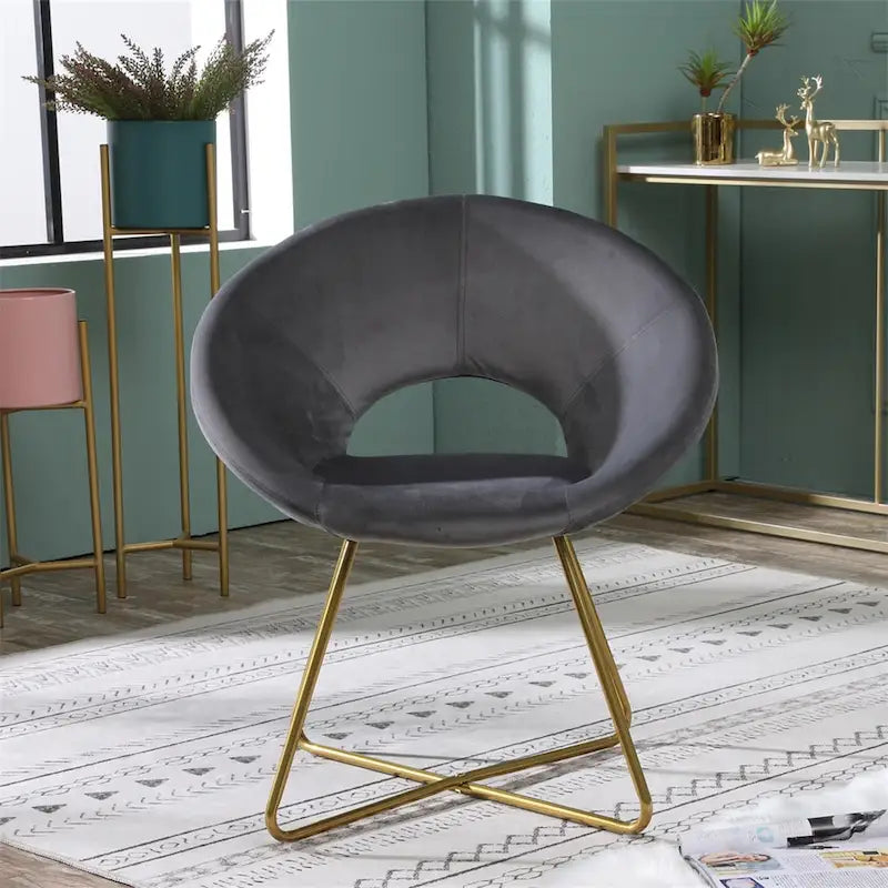 Velvet Upholstered Accent Chair with Gold-Tone Sled Base