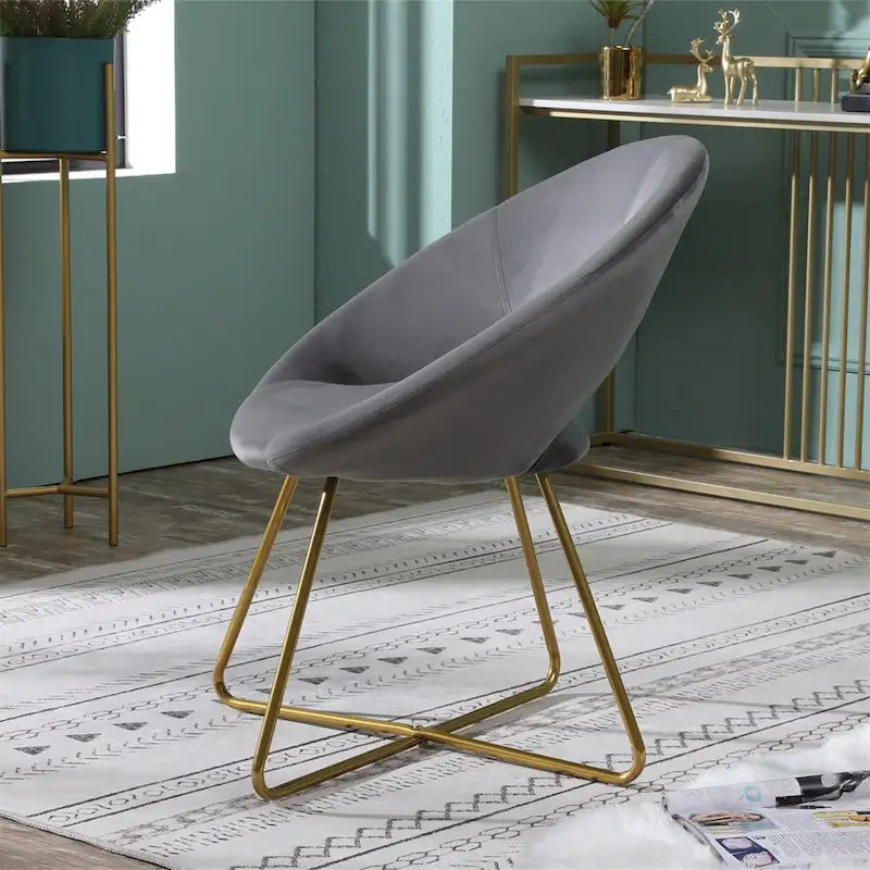 Velvet Upholstered Accent Chair with Gold-Tone Sled Base