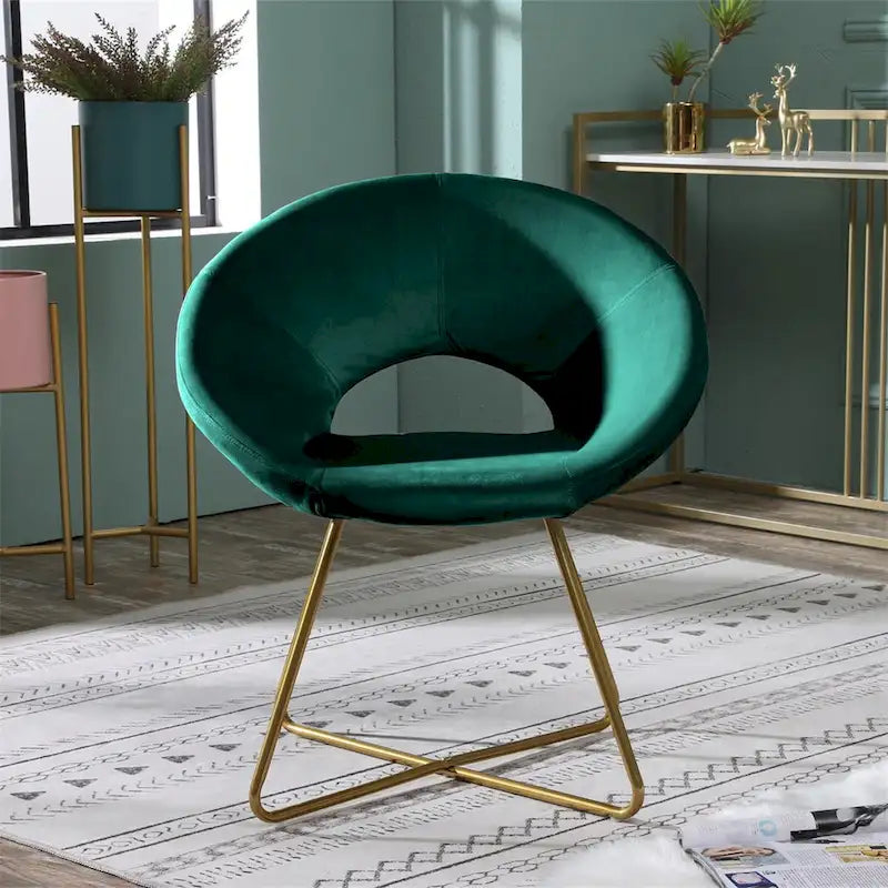 Velvet Upholstered Accent Chair with Gold-Tone Sled Base