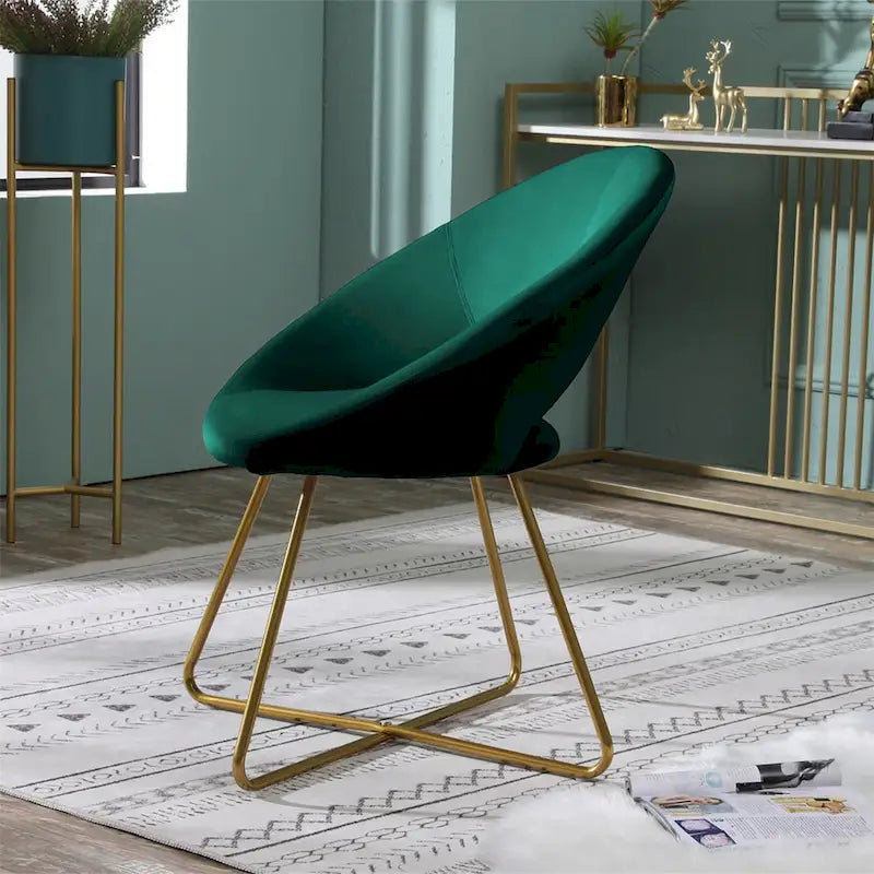 Velvet Upholstered Accent Chair with Gold-Tone Sled Base