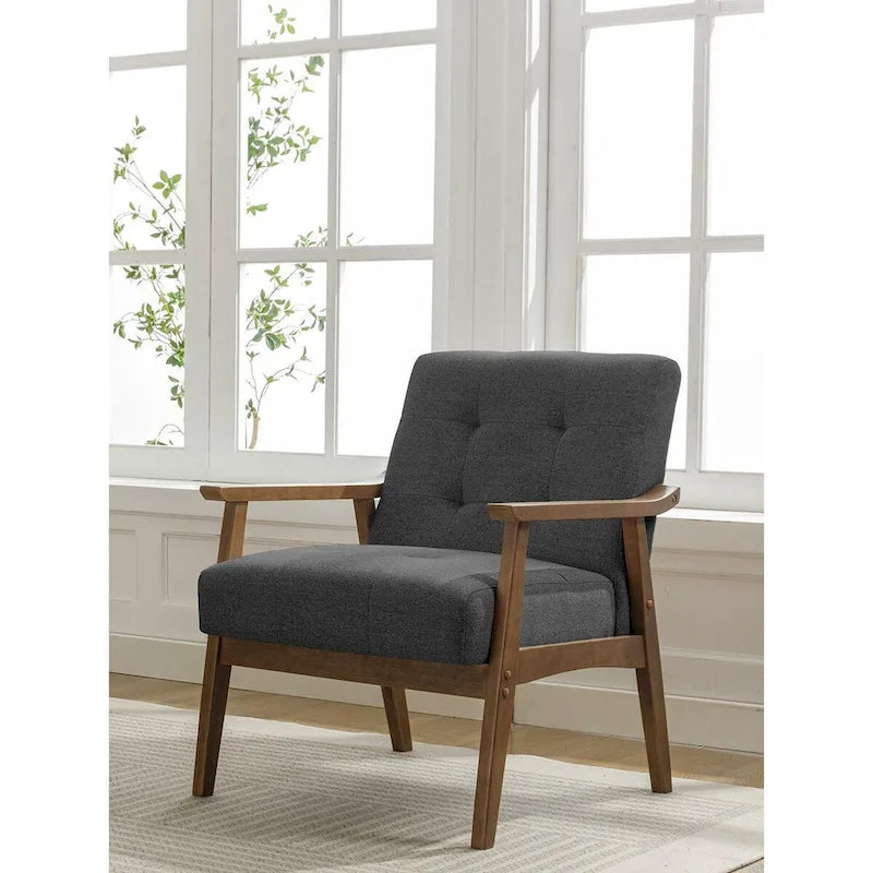 Fabric Accent Chair with Rubberwood Legs