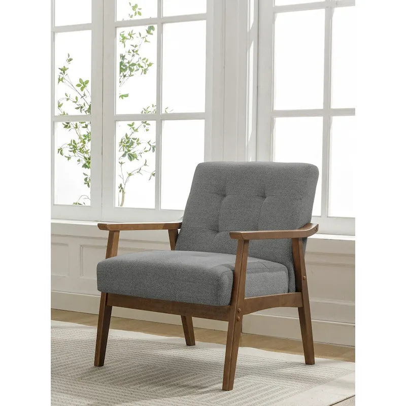 Fabric Accent Chair with Rubberwood Legs