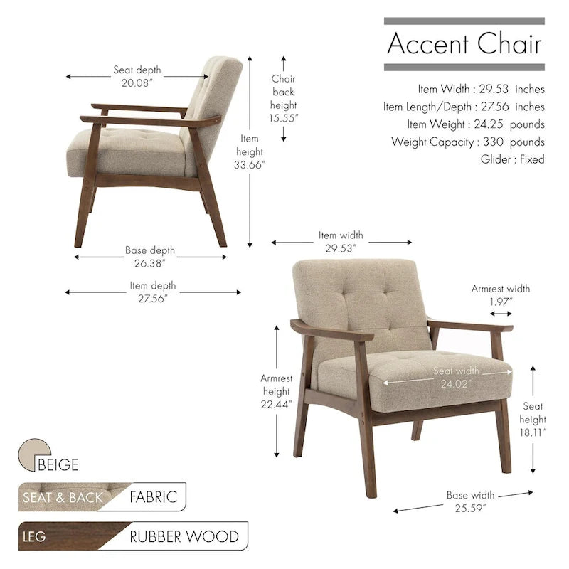 Fabric Accent Chair with Rubberwood Legs