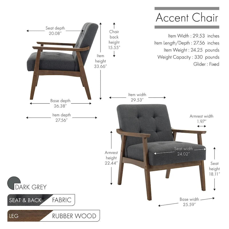 Fabric Accent Chair with Rubberwood Legs