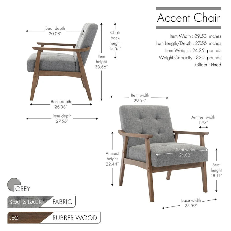 Fabric Accent Chair with Rubberwood Legs