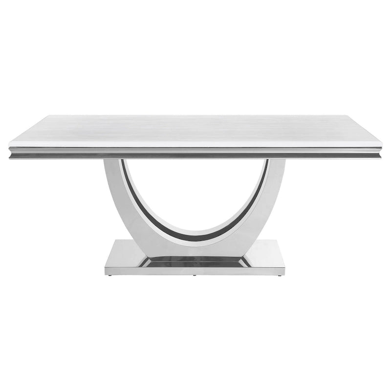 71" Rectangular Dining Table – White Faux Marble Top & Chrome Pedestal Base