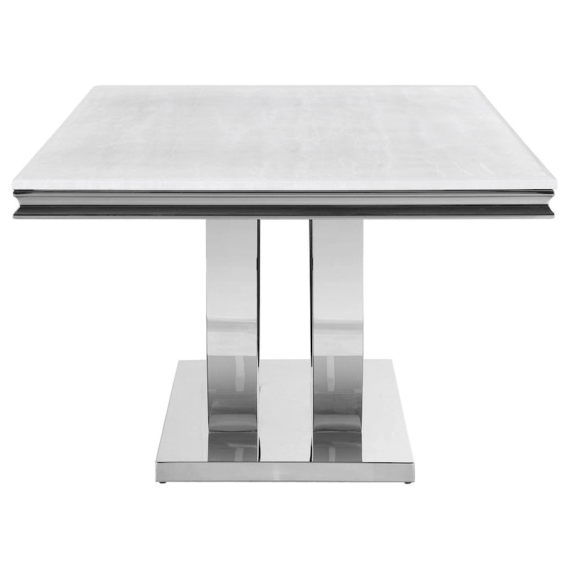 71" Rectangular Dining Table – White Faux Marble Top & Chrome Pedestal Base
