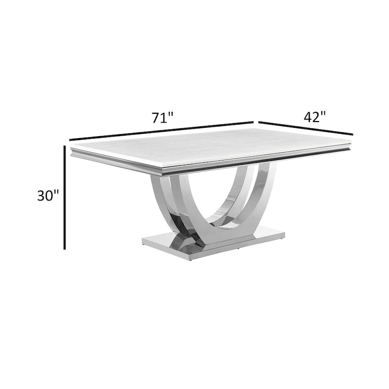 71" Rectangular Dining Table – White Faux Marble Top & Chrome Pedestal Base