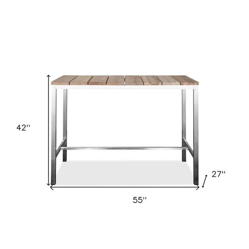 55" Wood Brown & Silver Solid Wood and Stainless Steel Dining Table