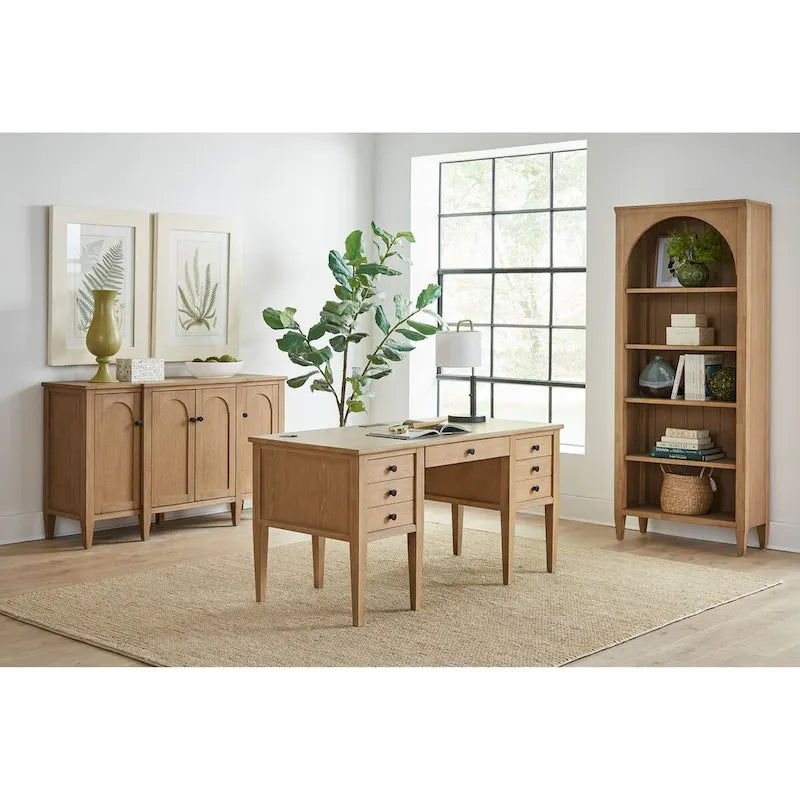 Modern Wood Open Bookcase with Office Shelving & Storage Cabinet, Fully Assembled, Light Brown