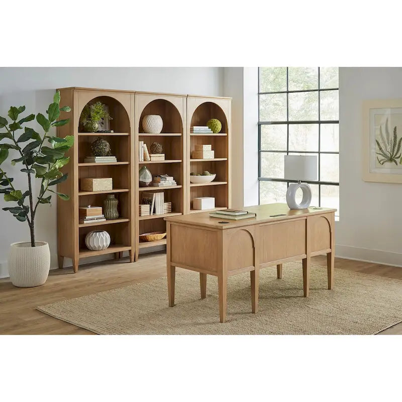 Modern Wood Open Bookcase with Office Shelving & Storage Cabinet, Fully Assembled, Light Brown