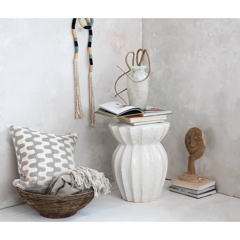 Sculpted Round Stoneware Stool