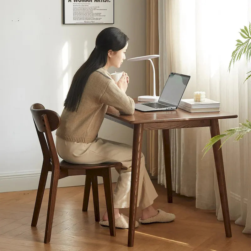 Solid Oak Wood Dining Chair – Natural Grain, Comfortable Backrest, 46.5×54×80cm