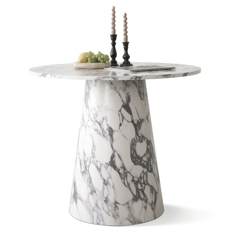 35" Round Faux Marble Pedestal Dining Table