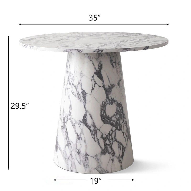 35" Round Faux Marble Pedestal Dining Table