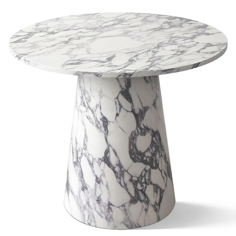 35" Round Faux Marble Pedestal Dining Table