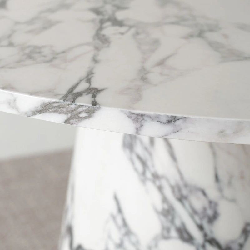 35" Round Faux Marble Pedestal Dining Table