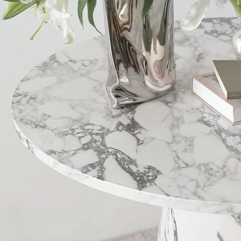 35" Round Faux Marble Pedestal Dining Table